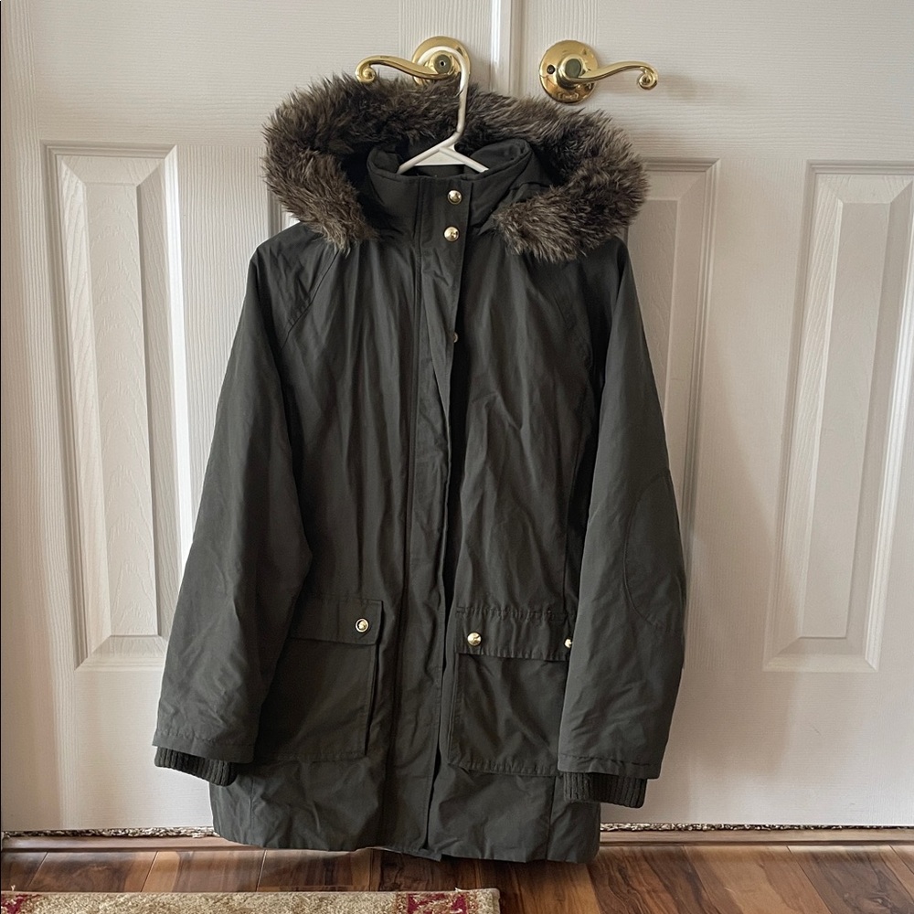 Tommy Hilfiger Olive Green Ski Jacket with Faux Fur Hood